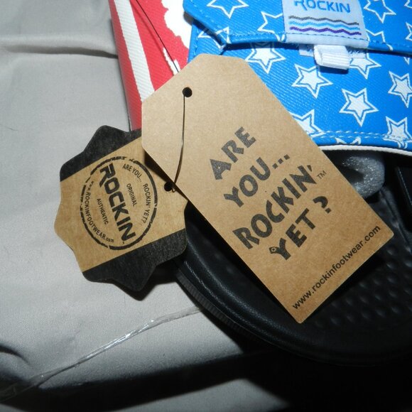 ROCKIN FOOTWEAR SANDALS PATRIOTIC FLAG USA MENS POCKET SLIDES 💥🆕NWT! - Picture 4 of 16
